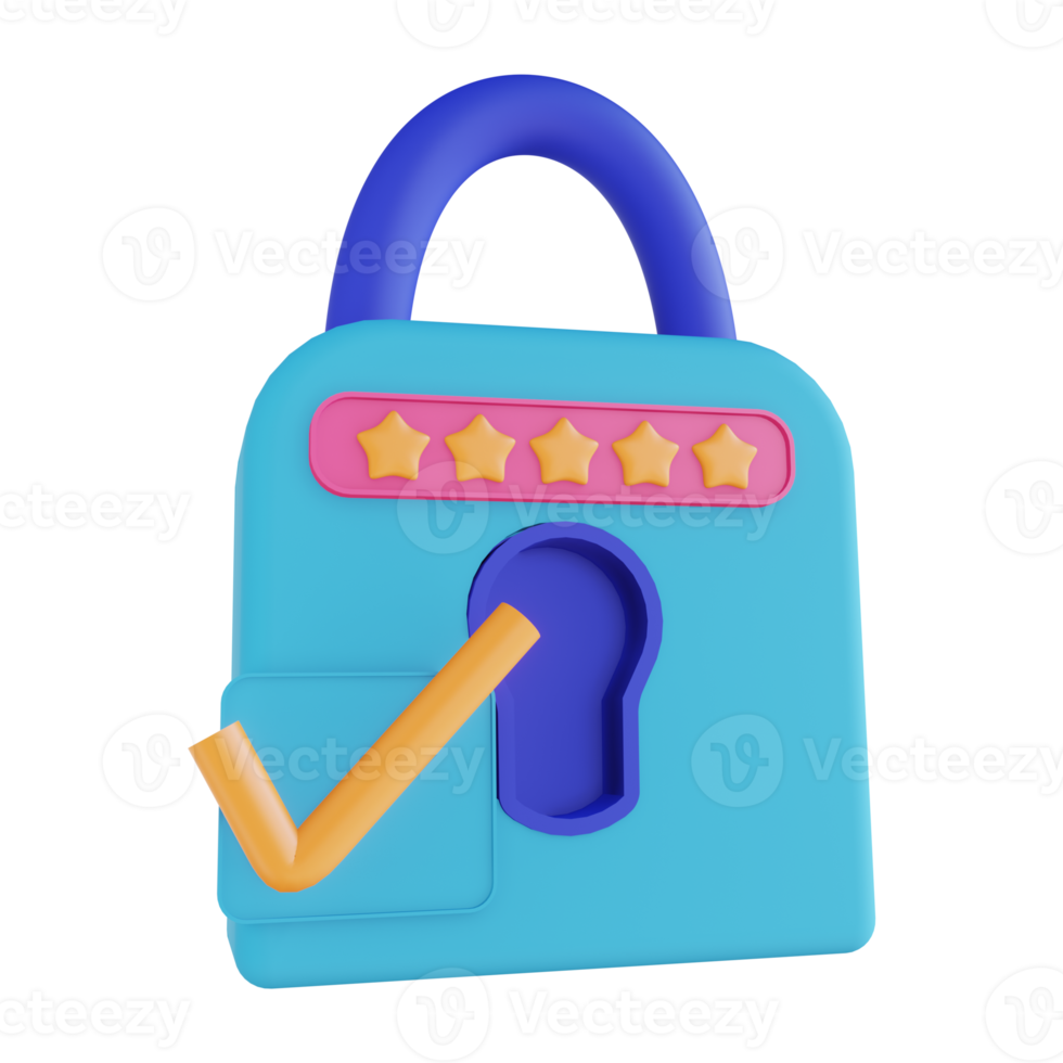 3D illustration password lock check png