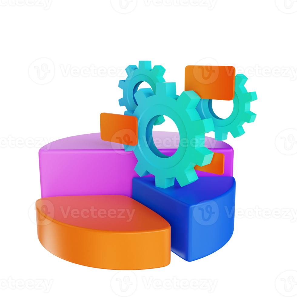 3D illustration gear and pie chart png