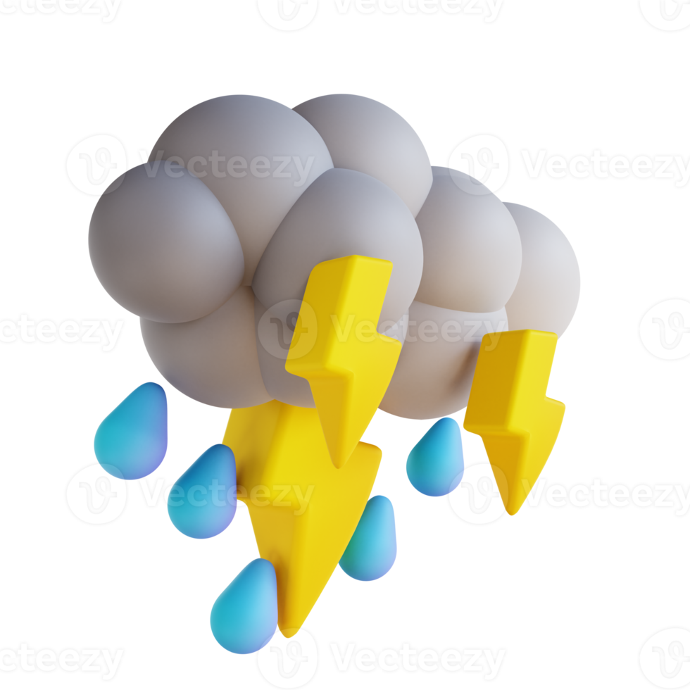 3D illustration heavy rain with lightning png