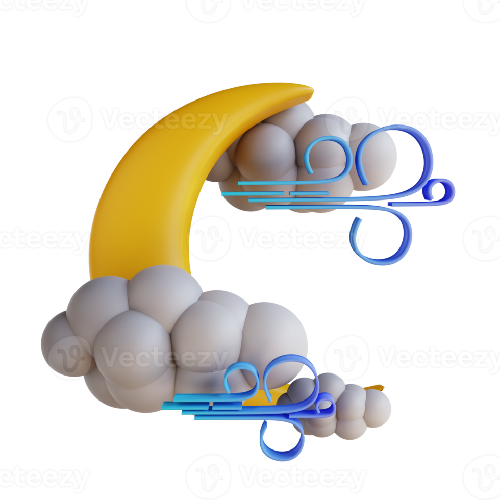 3D illustration moon cloud with wind png