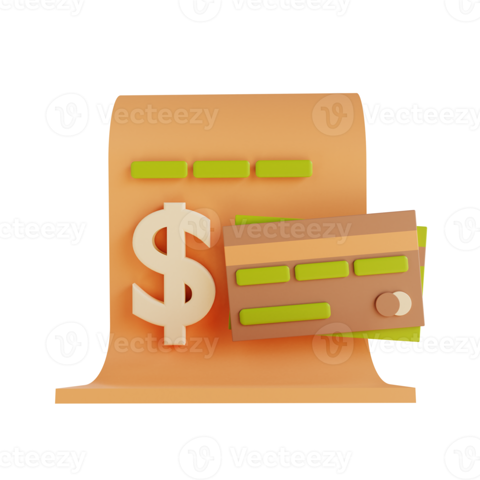 3D illustration bill and credit card png