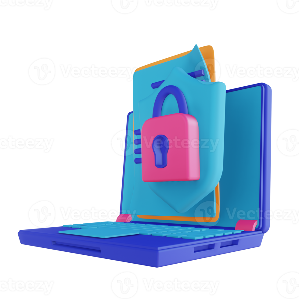 3D illustration document laptop security lock png