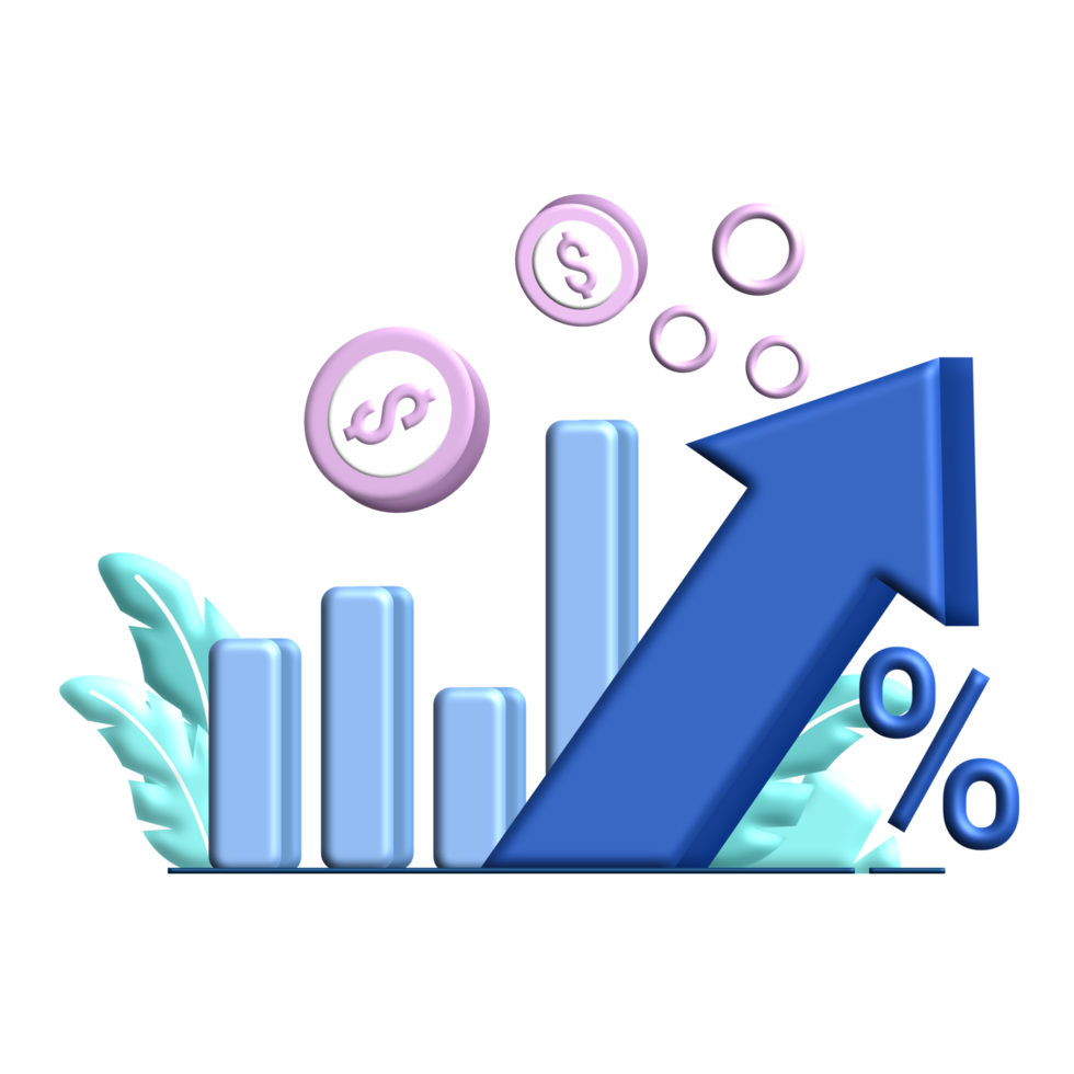 inflation chart 3d flat Illustration for business finance chart percent coin dollar bill perfect for ui ux design, web app, branding projects, advertisement, social media post png