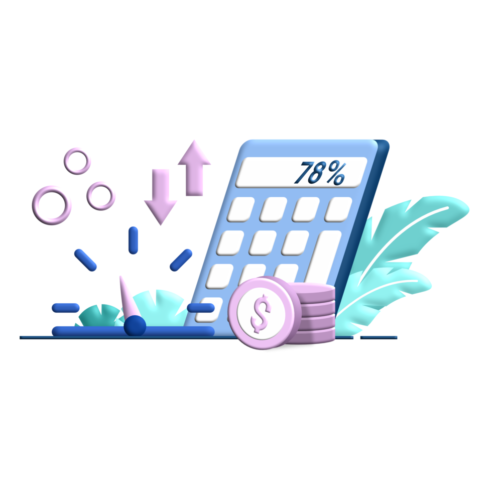 ilustração plana 3d de retorno ajustado de inflação para gráfico de finanças de negócios por cento moeda nota de dólar perfeita para design ui ux, aplicativo web, projetos de marca, anúncio, postagem de mídia social png