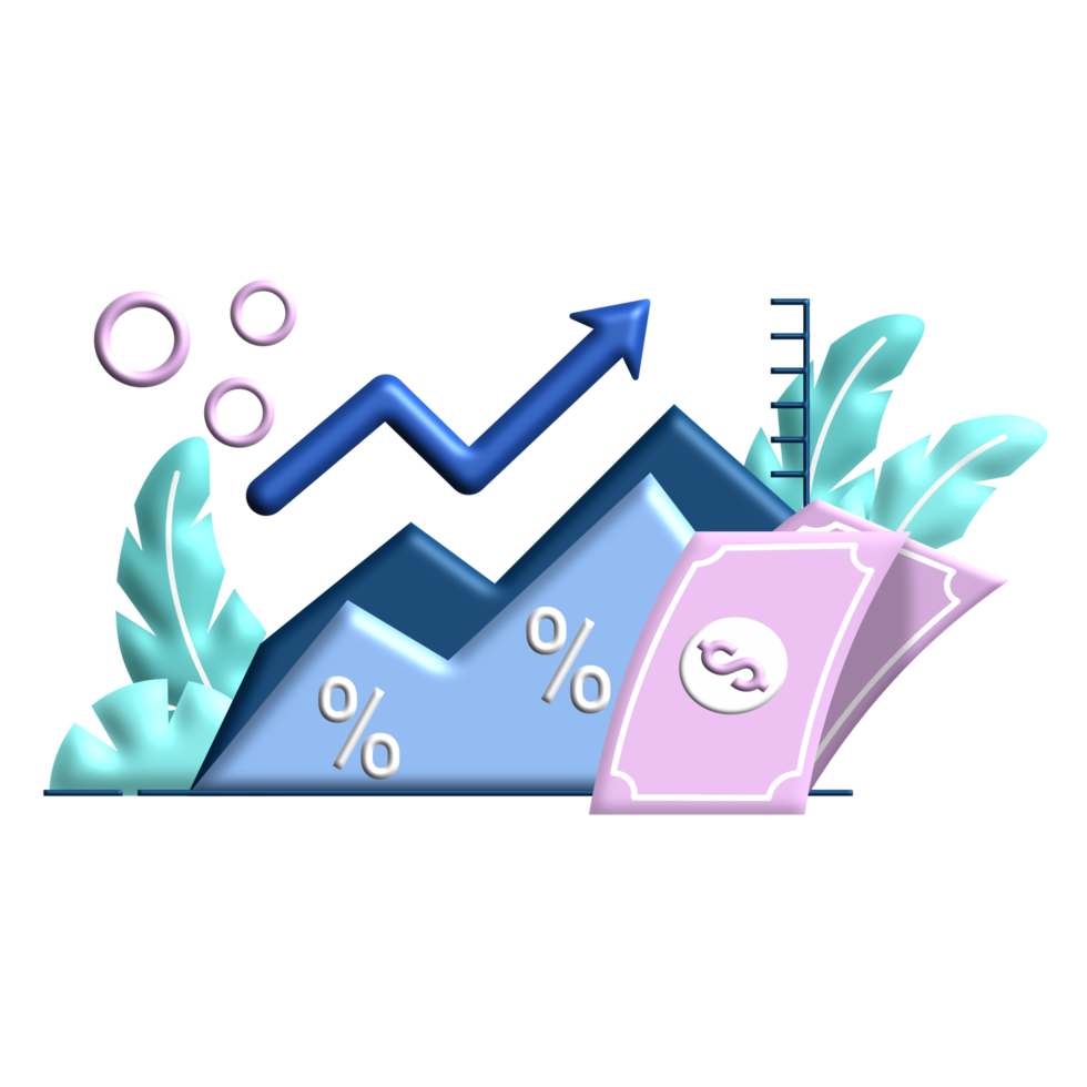 curva de inflação 3d ilustração plana para gráfico de finanças de negócios por cento moeda nota de dólar perfeita para ui ux design, aplicativo web, projetos de marca, anúncio, postagem de mídia social png