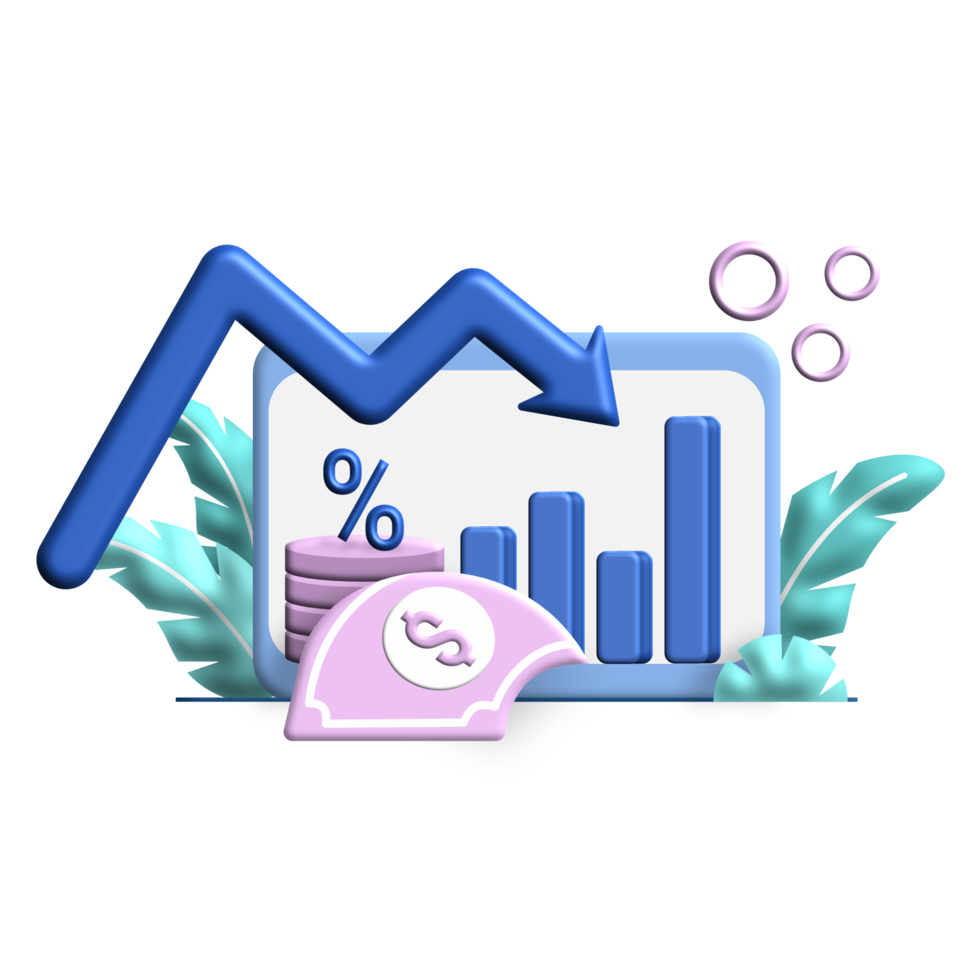 inflation news 3d flat Illustration for business finance chart percent coin dollar bill perfect for ui ux design, web app, branding projects, advertisement, social media post png