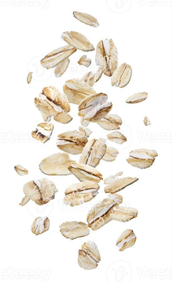 Oat flakes isolated on white and color backgrounds, collection photo