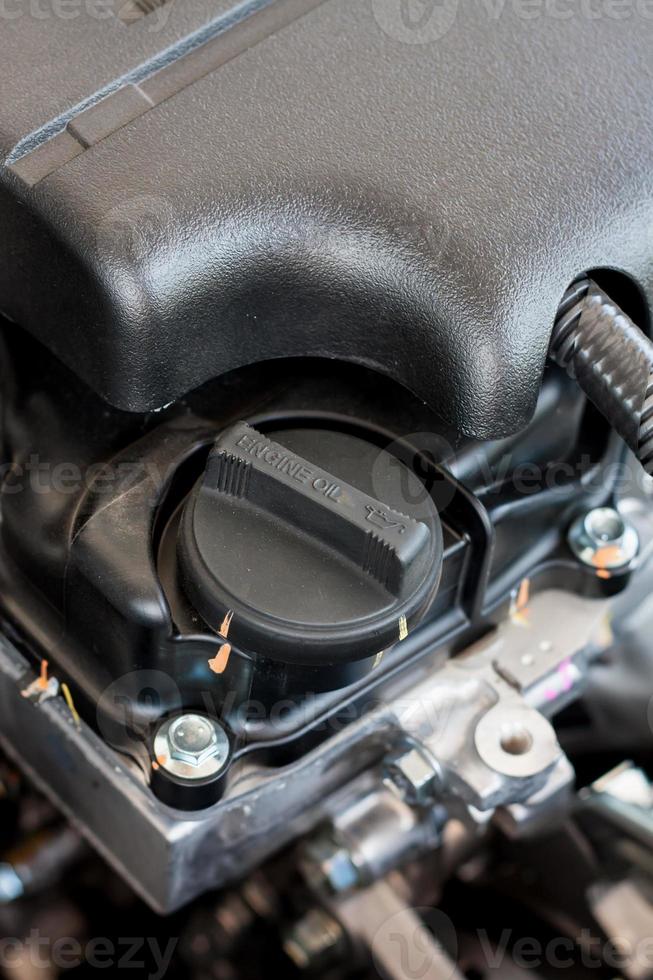 closeup engine oil cap in engine photo