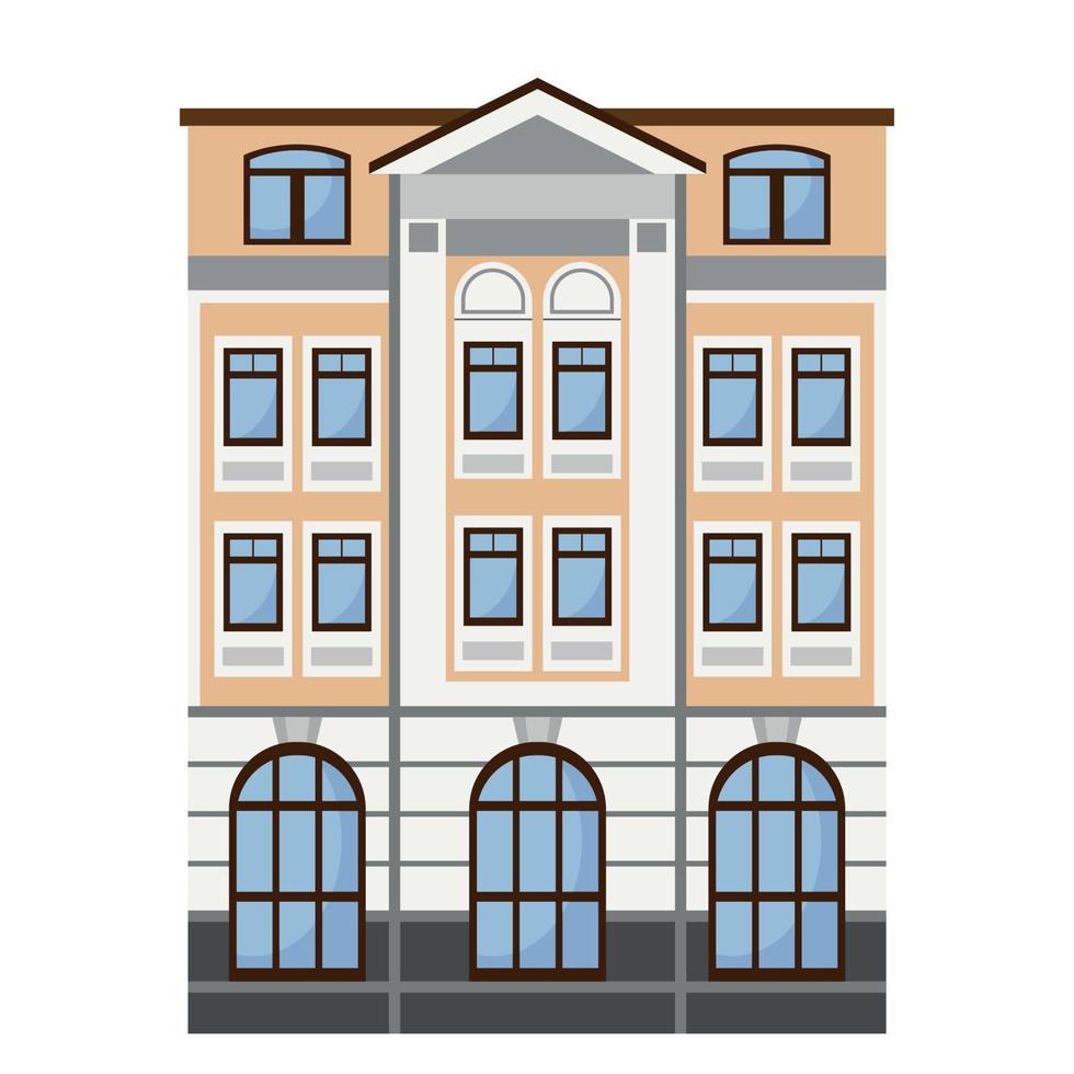 Urban apartment building in orange brown tones, flat vector, isolate on white background vector