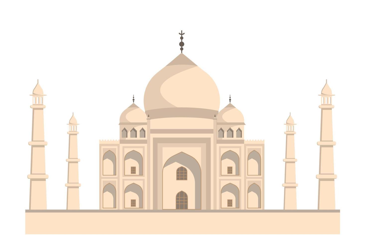 Indian palace with turrets, flat illustration in beige and brown tones, isolated on white background vector