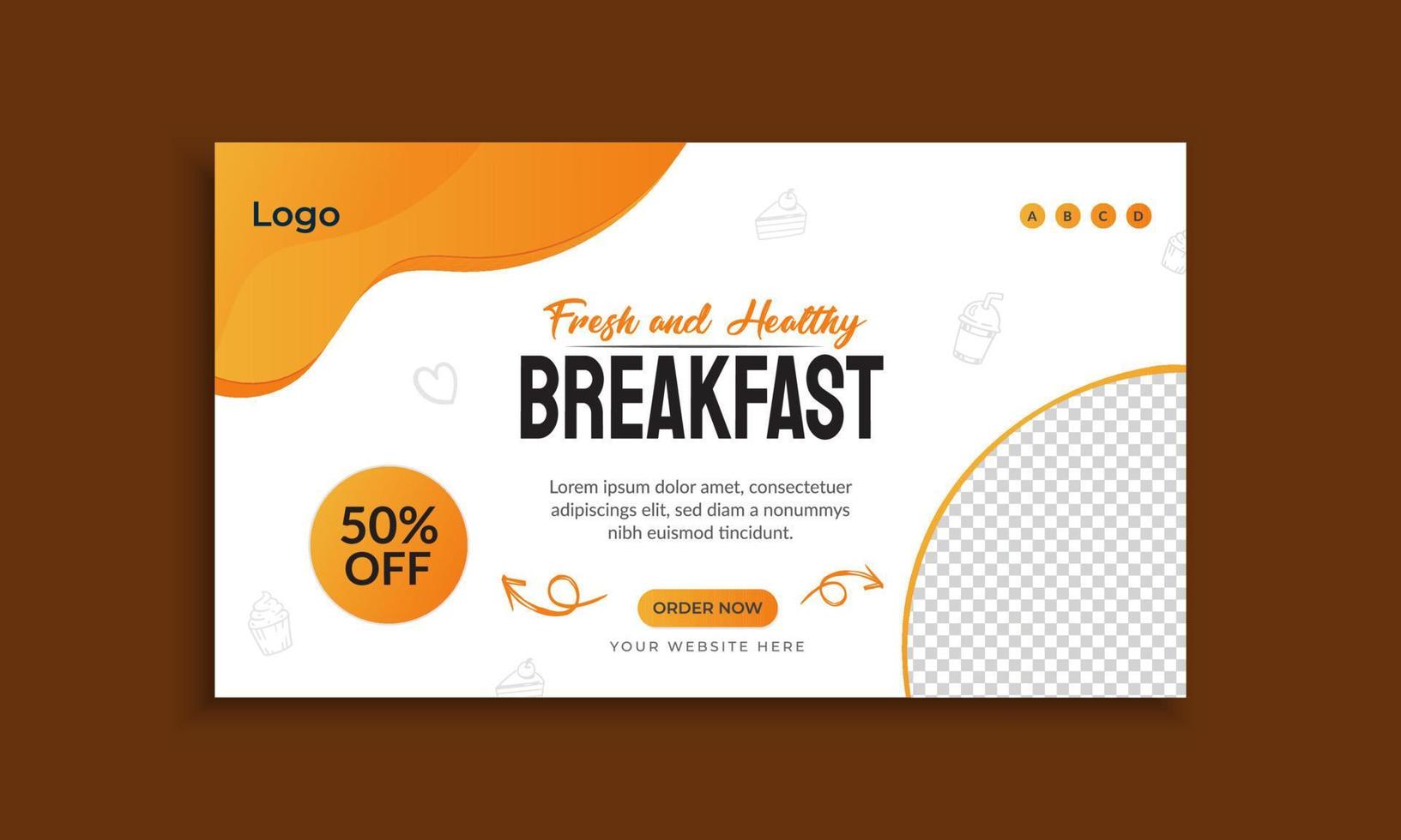 plantilla de banner web de desayuno fresco y saludable con diseño de fondo abstracto vector