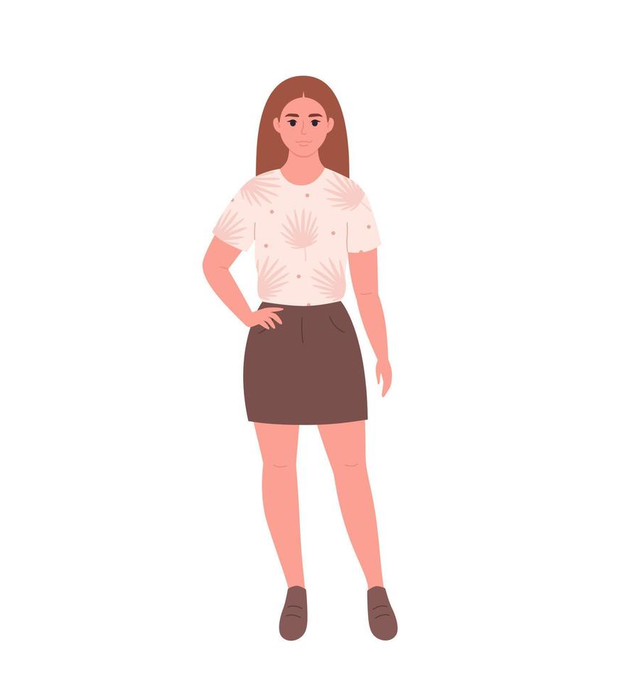 Modern young woman in casual outfit. Stylish fashionable look. Hand drawn vector illustration