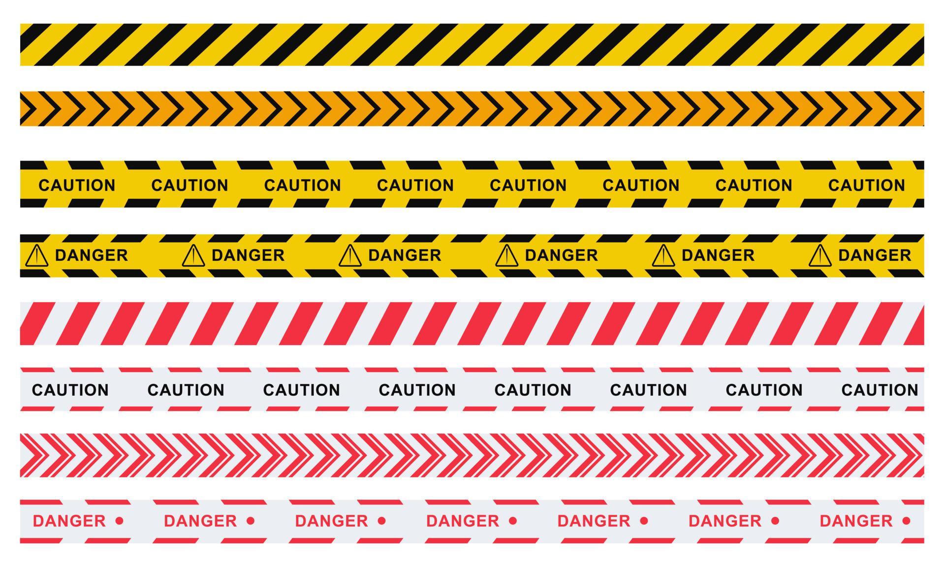 Hazardous warning tape collection set. Easy editable stroke. Vector
