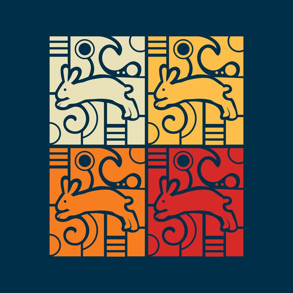 Mid Autumn Greeting illustration with rabbits and vector shapes elements for t-shirt design.