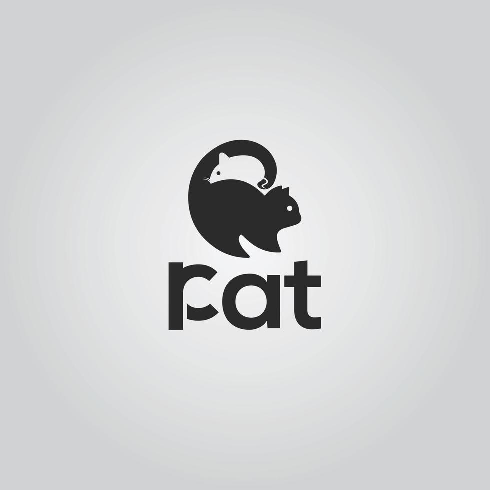 concepto creativo diseño de logotipo de gato de rata de espacio negativo. vector