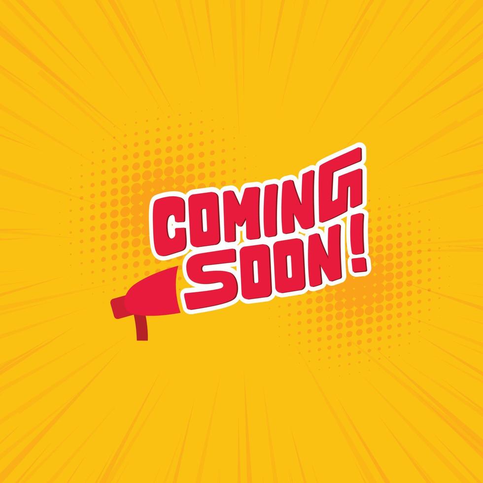 Coming soon. Red banner coming soon with megaphone. Vector illustration.