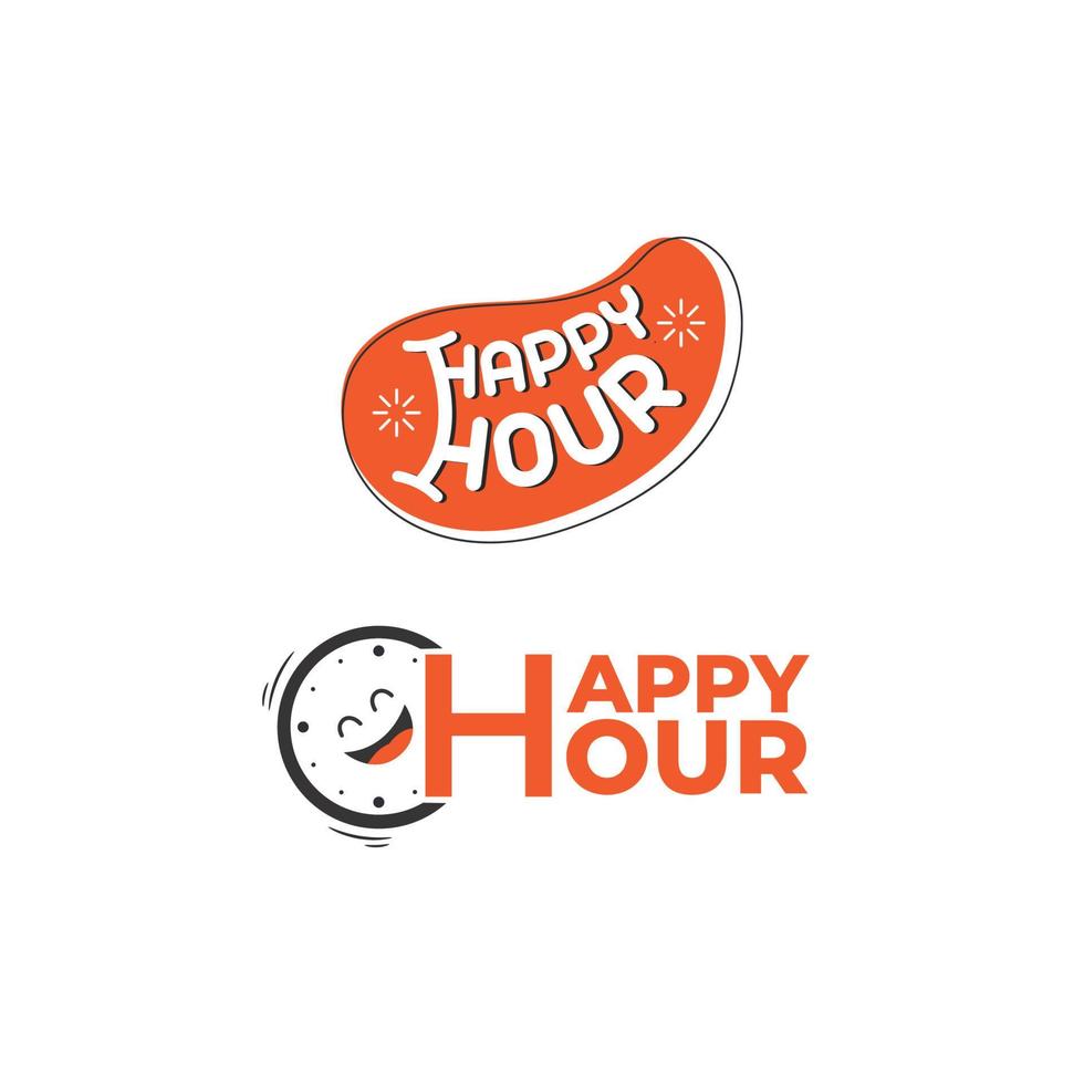 Happy hour logo with a vector clock icon. sale promotion card illustration