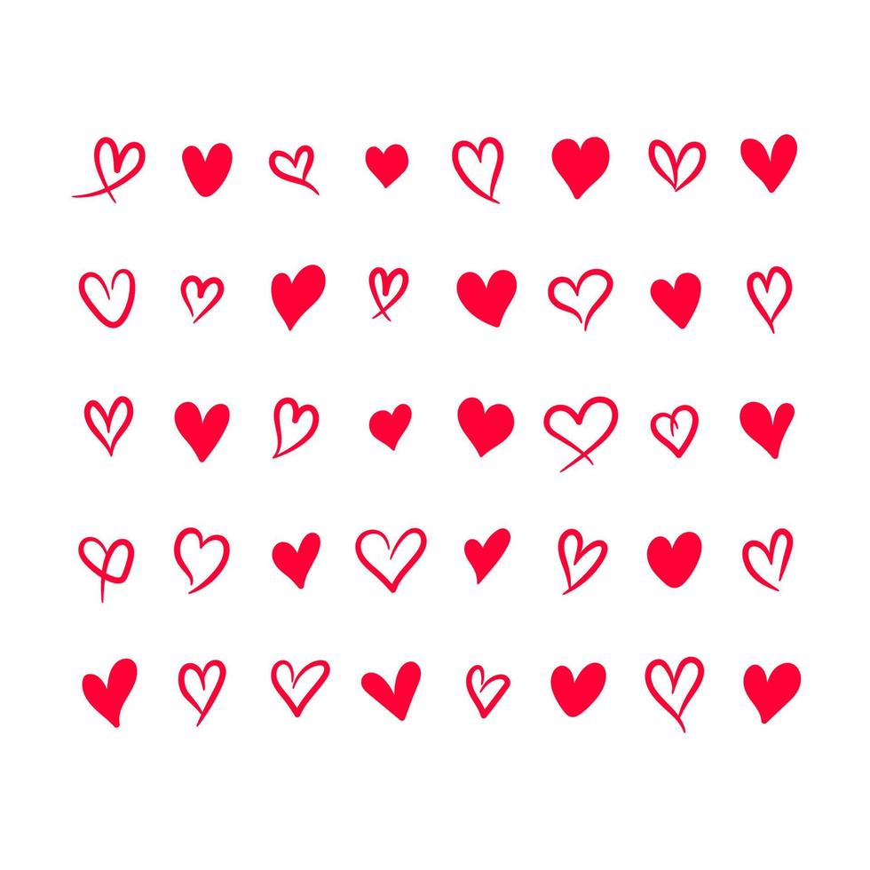 collection of hand drawn abstract red hearts illustration vector
