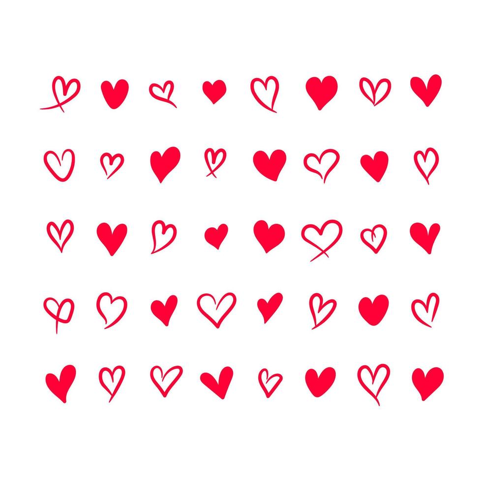 collection of hand drawn abstract red hearts illustration vector