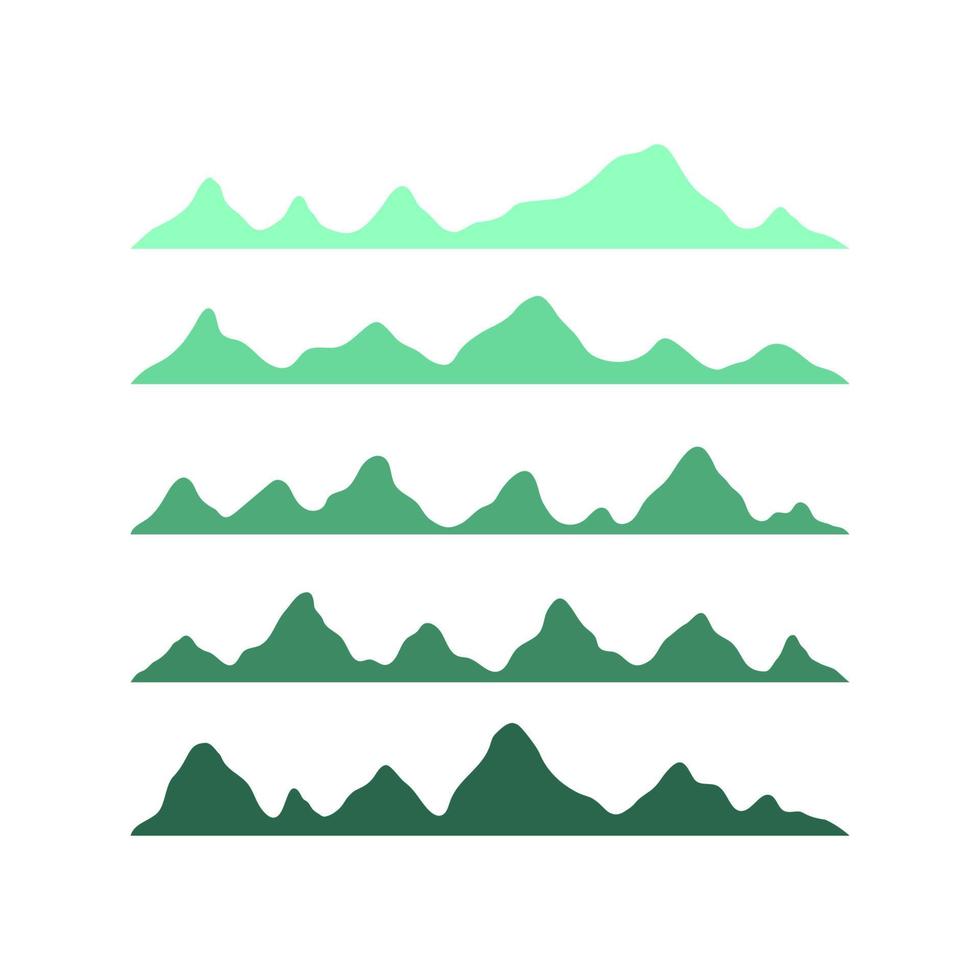 conjunto de silueta de montaña en tonos de verde vector