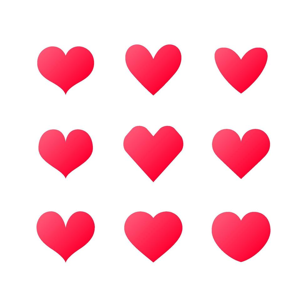 set of gradient red hearts illustration vector