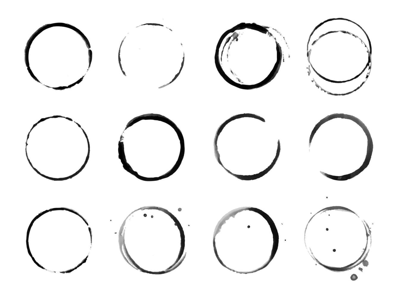 Coffee cup circle black vector stains. Round ring grunge stain