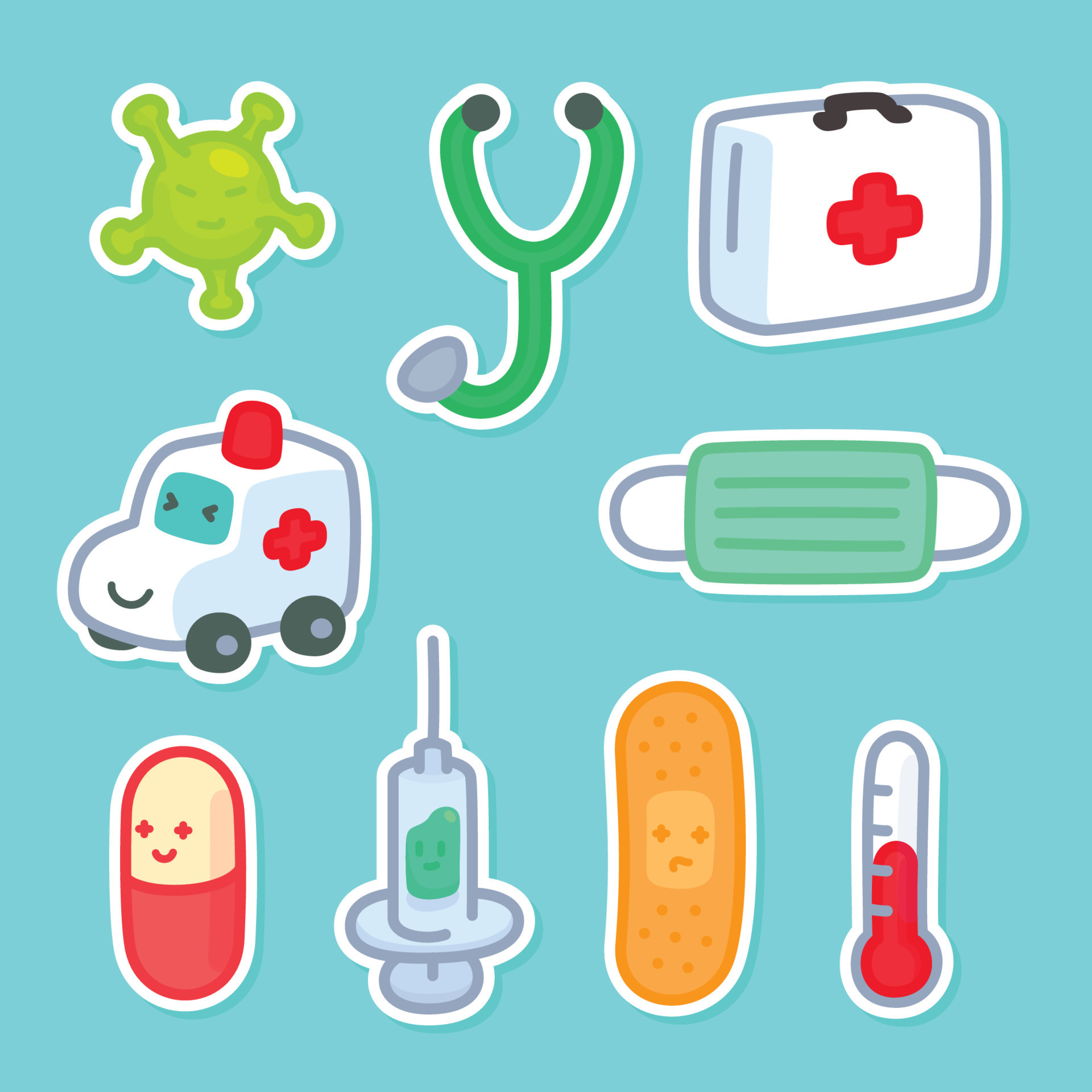 medicina y primeros auxilios kawaii doodle ilustración vectorial de dibujos  animados planos 10843638 Vector en Vecteezy