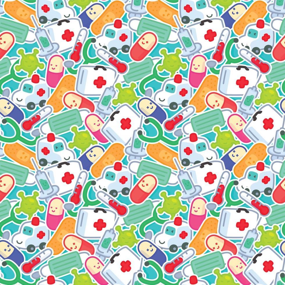 Medicine and first aid seamless pattern Gift Wrap wallpaper background vector