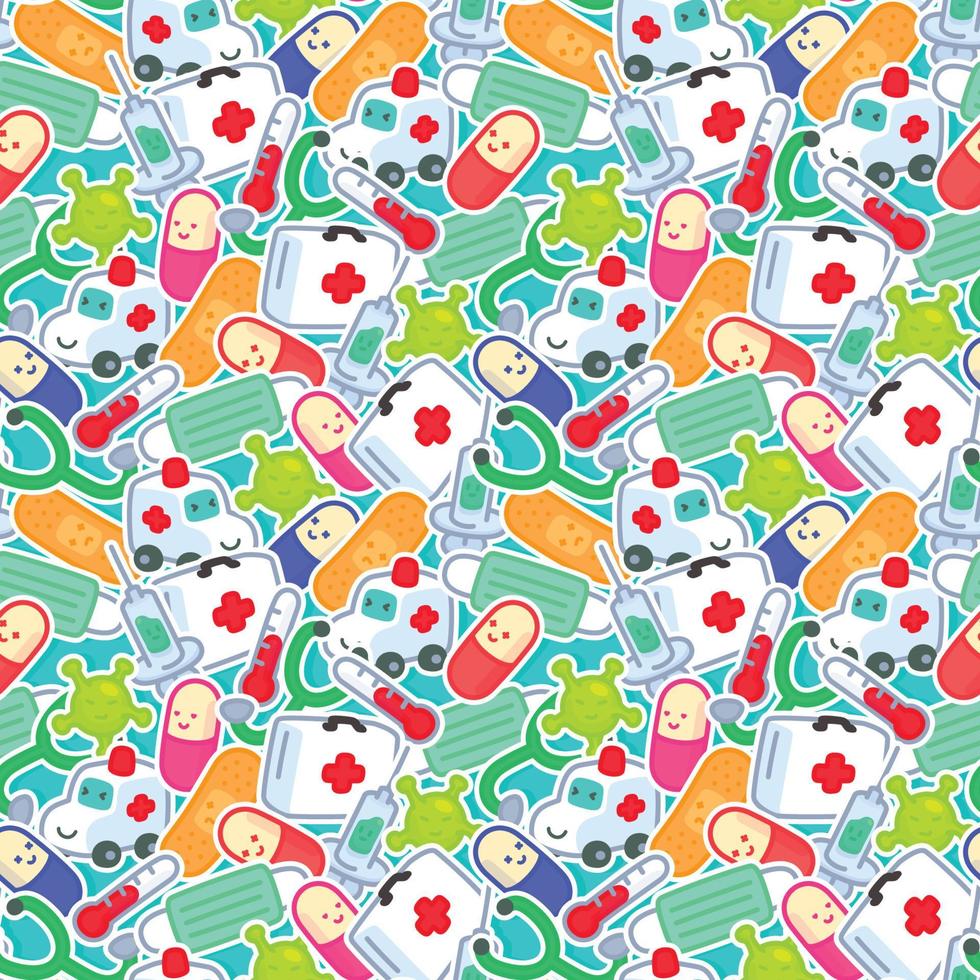 Medicine and first aid seamless pattern Gift Wrap wallpaper background vector