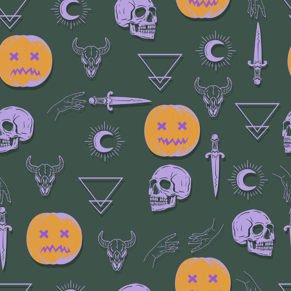 halloween vector seamless pattern witchcraft drawing