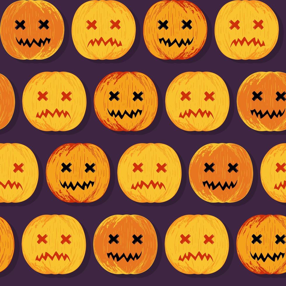 halloween calabaza jack o linterna vector de patrones sin fisuras. imágenes prediseñadas de vacaciones de otoño pintadas a mano, vacaciones de halloween aisladas