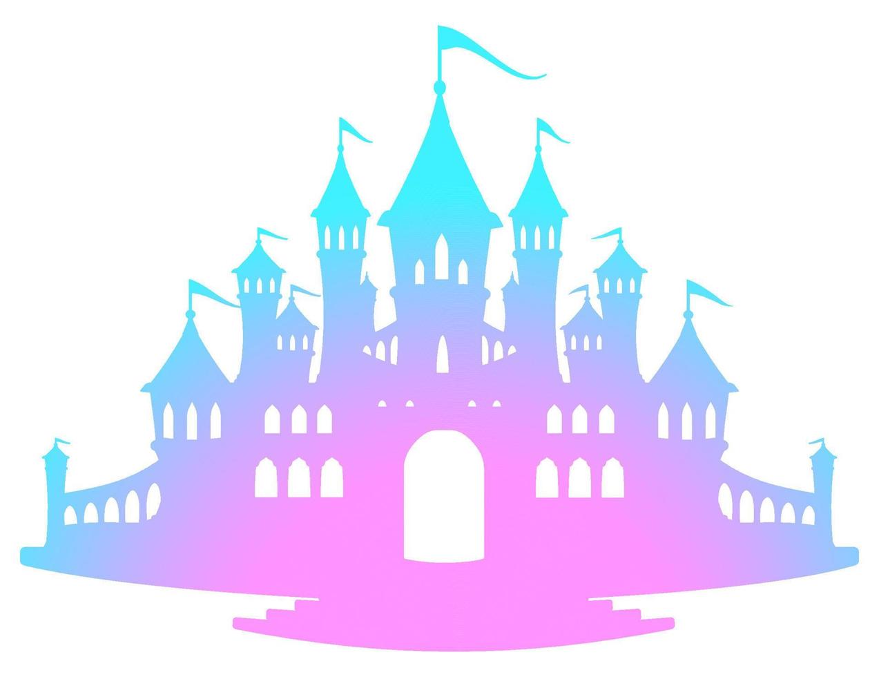 Blue and pink silhouette of a magic princess palace on a white background. vector