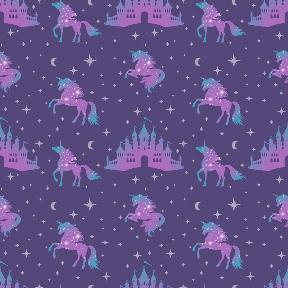 Pattern of unicorns and castle of the night starry sky. 10844704 Vector ...