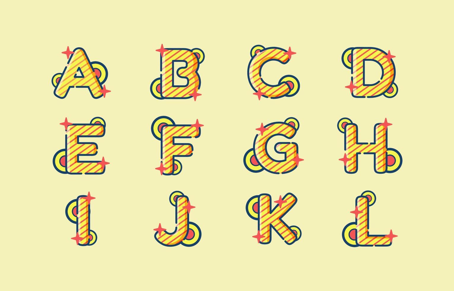 Cute Alphabet A to L Icon Set vector