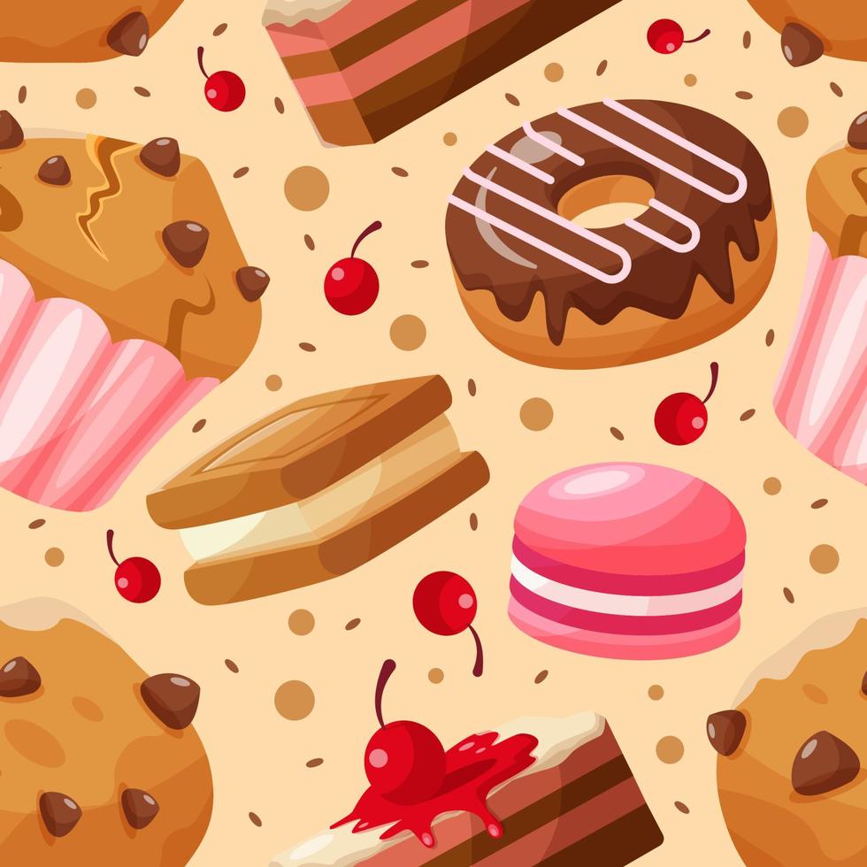 Cute Delicious Dessert Seamless Pattern vector