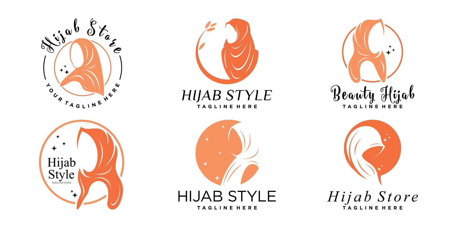 conjunto de logotipo de mujer hijab de belleza con vector premium de concepto único