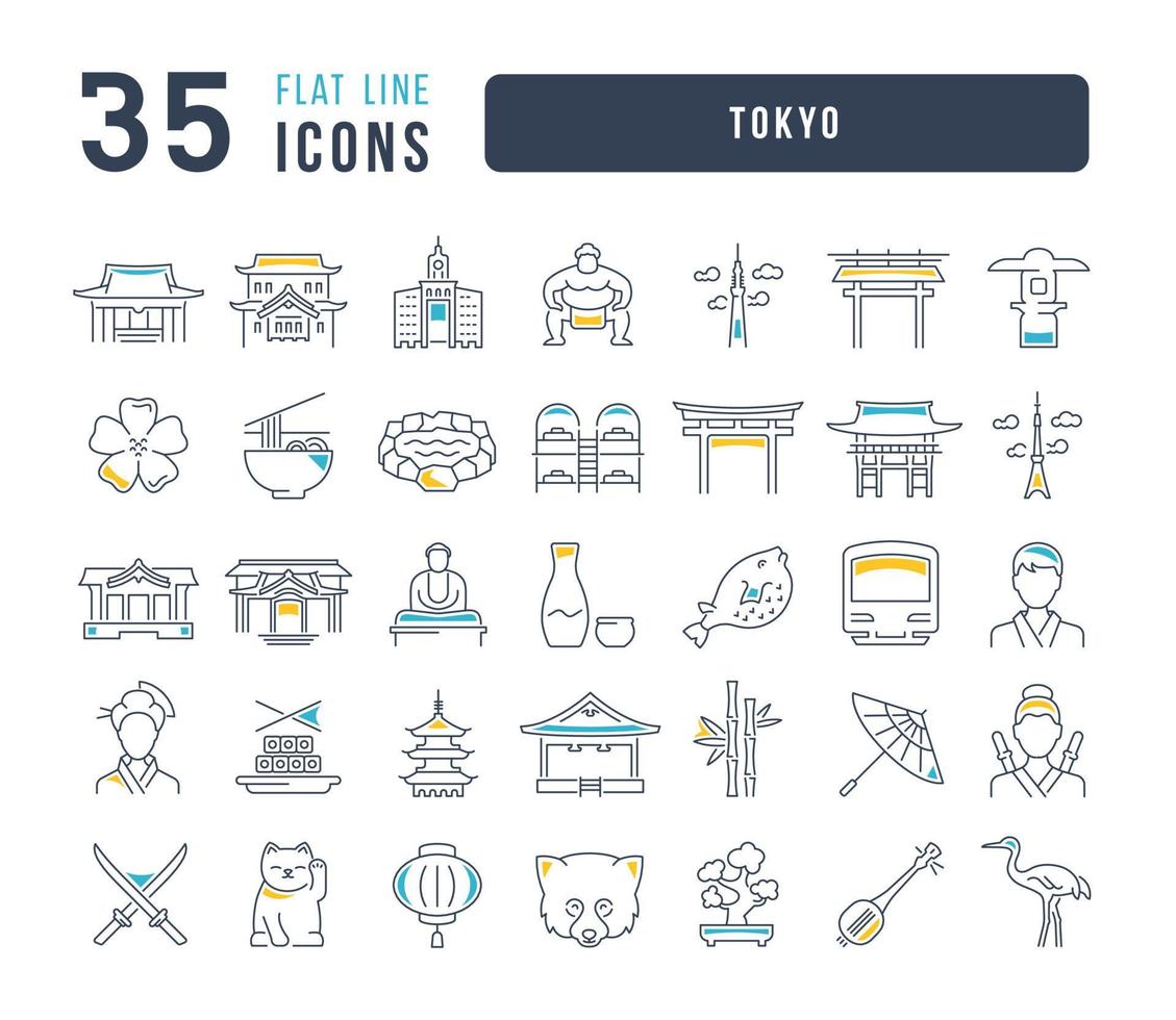 Set of linear icons of Tokyo vector