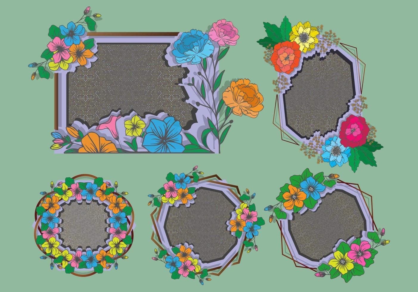 conjunto vectorial de hermosos y elegantes vectores decorativos de marco natural, con flores de colores