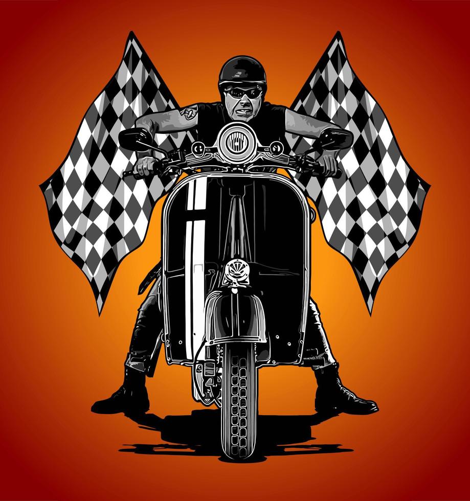 angry biker and flag vector