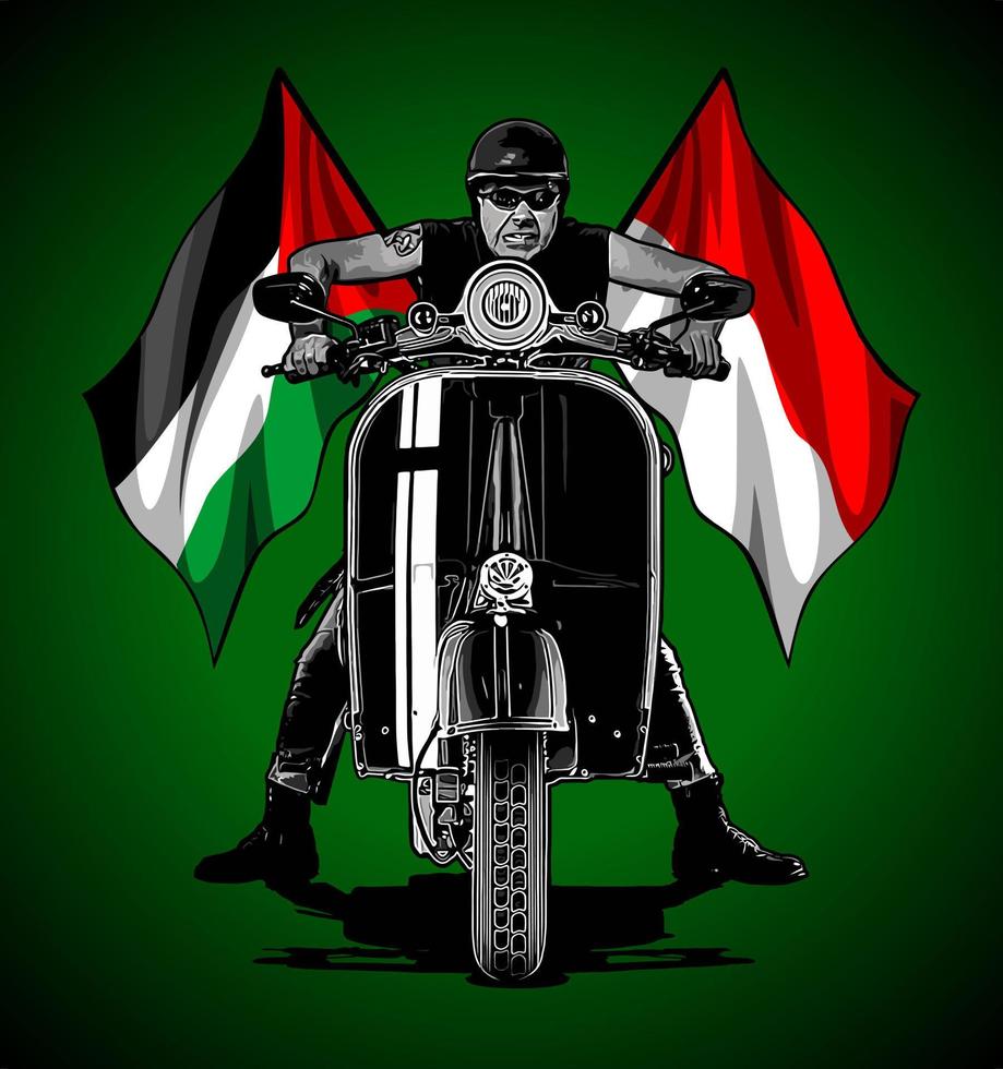 motociclista enojado y bandera vector