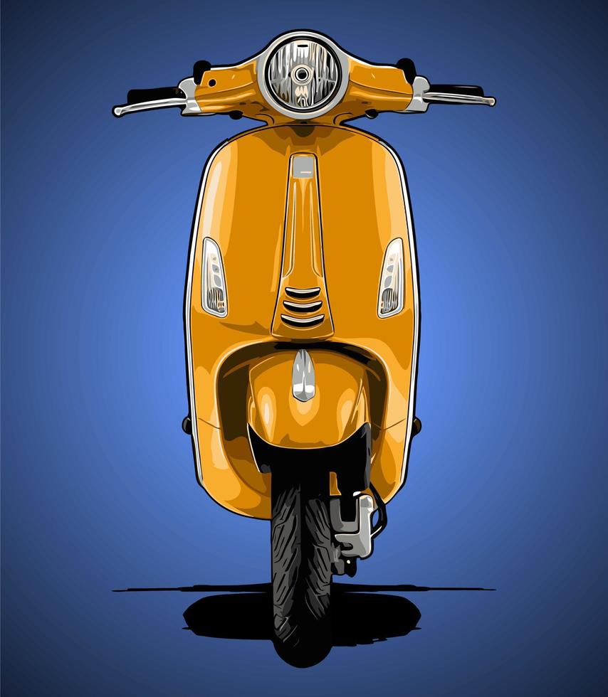 vista frontal de scooter automático amarillo vector