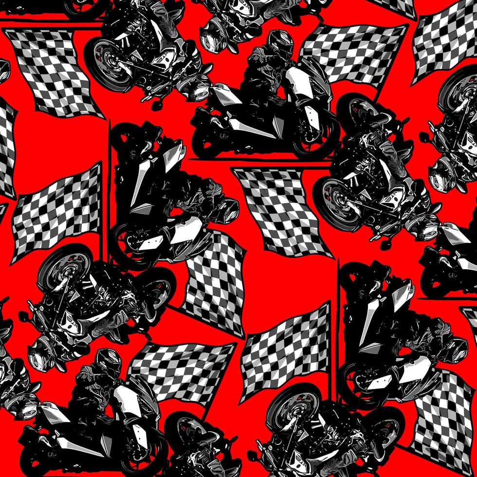 biker pattern and checkered flag vector