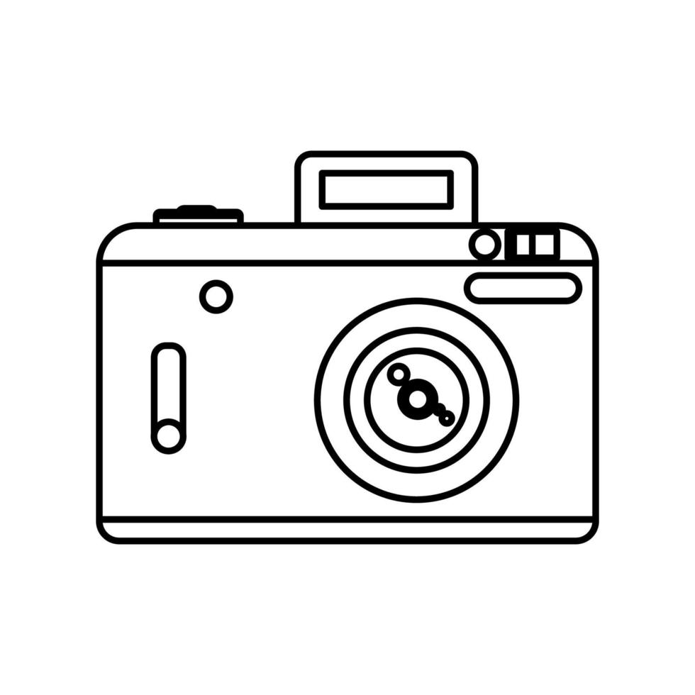 icono de vector de foto y esquema de ilustración de símbolo de fotografía. línea de tecnología de imagen de película de cámara y señal de imagen web delgada. lente de marco de fotógrafo y elemento simple de equipo plano. captura de dispositivo