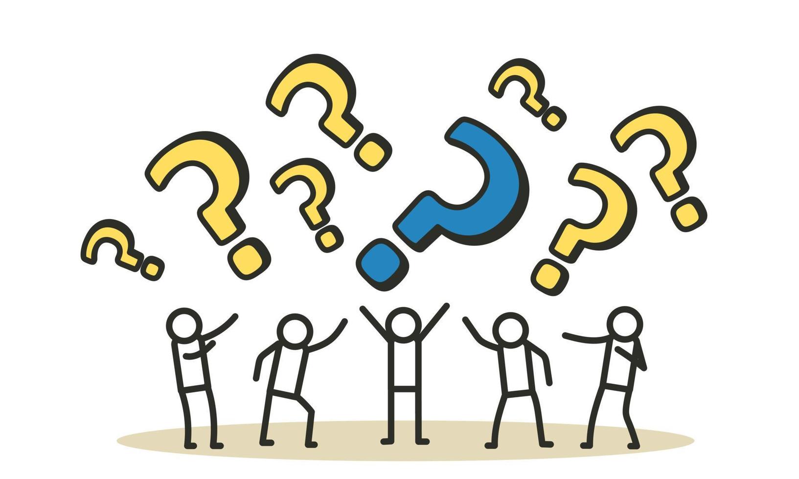 Person question icon work vector people illustration concept. Business work background design problem answer solution. Cartoon human confusion communication FAQ help. Support customer service