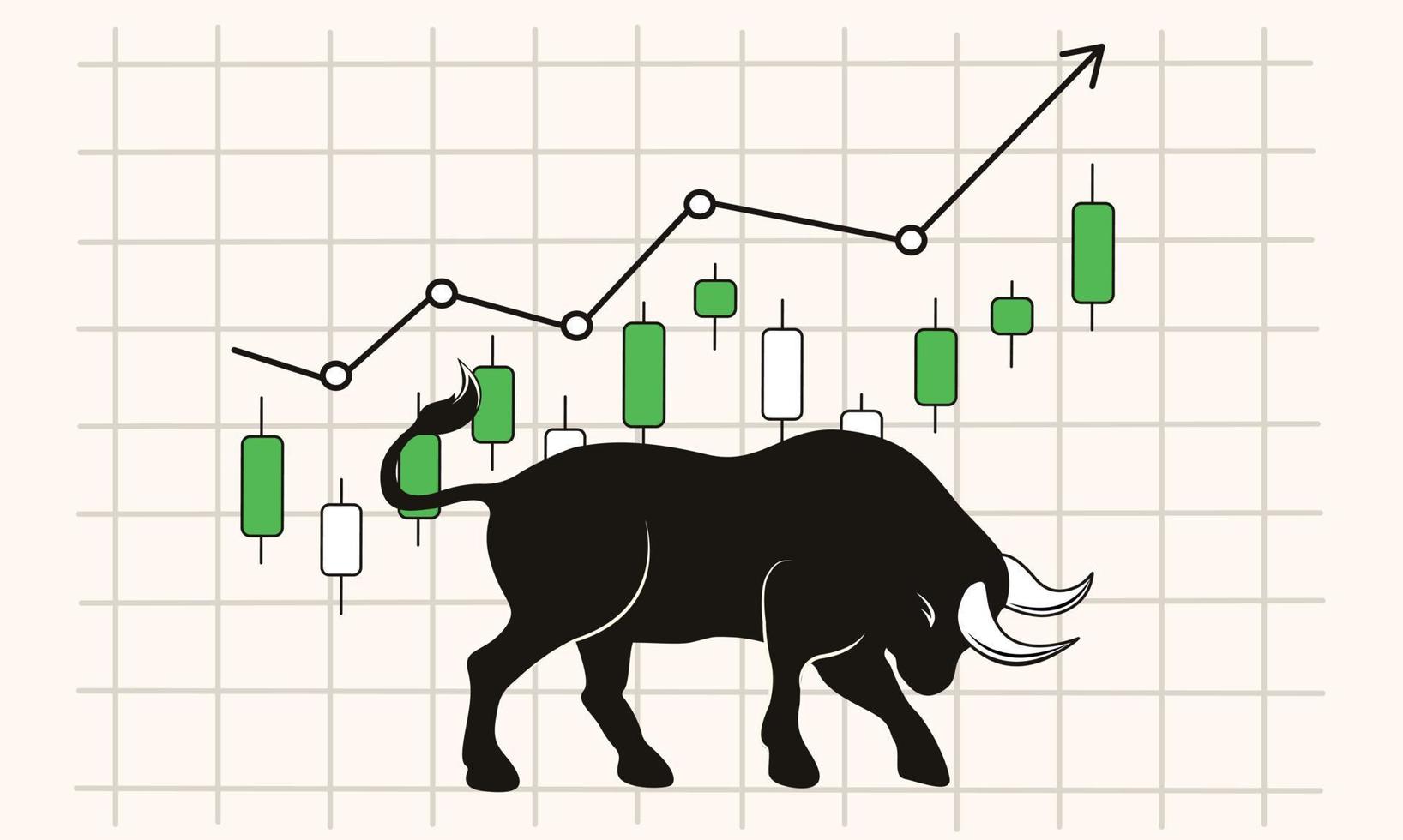 mercado alcista significa un crecimiento rápido, está arraigado en la mente de las personas y se usa activamente entre la comunidad criptográfica. símbolo de toro y un gráfico del rápido crecimiento de la moneda criptográfica. plano vectorial vector