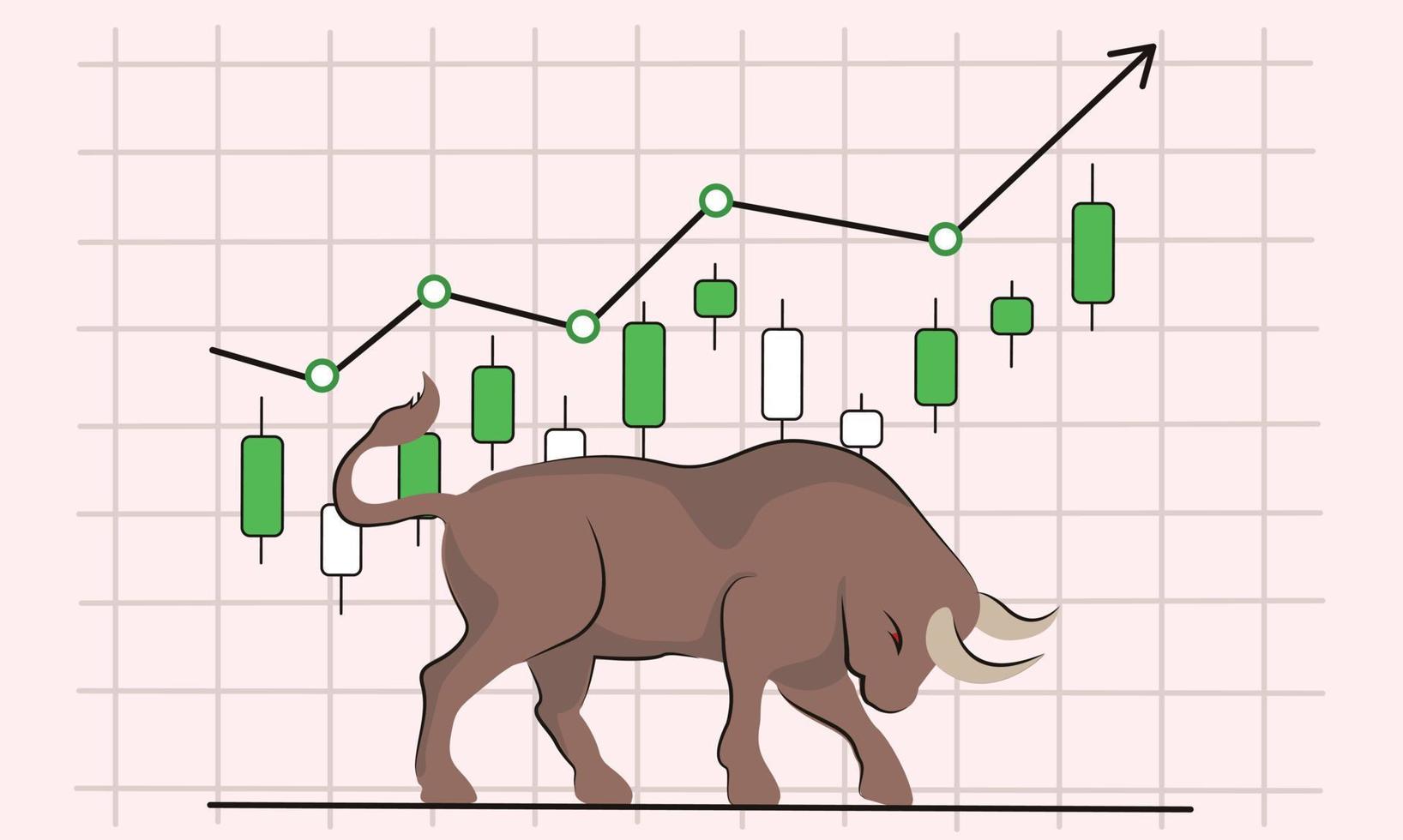 bull market means rapid growth, is rooted in the minds of people and is actively used among the crypto community. bull symbol and a graph of the rapid growth of the crypto currency. vector flat