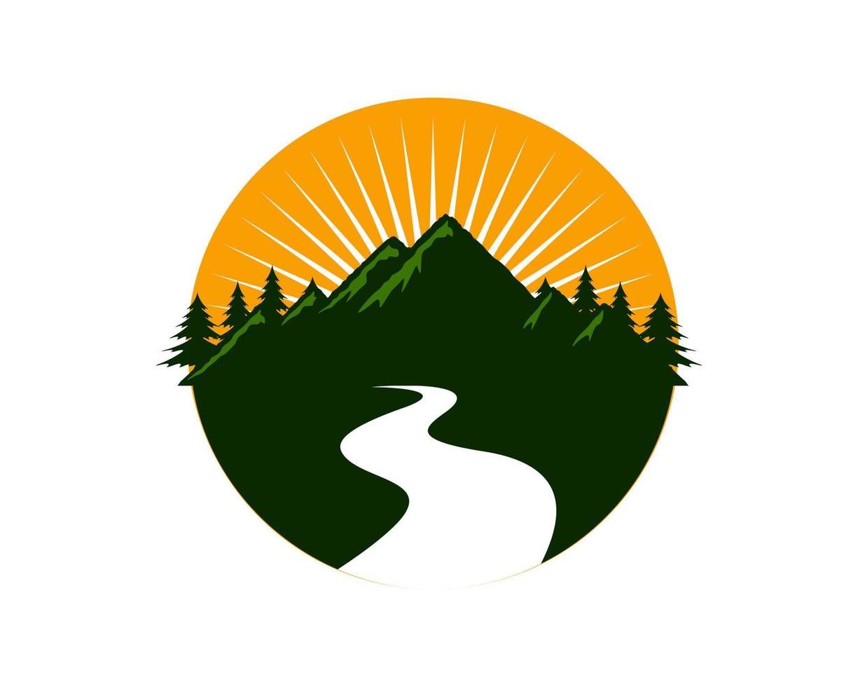 Circle shape with mountain and sunset inside vector