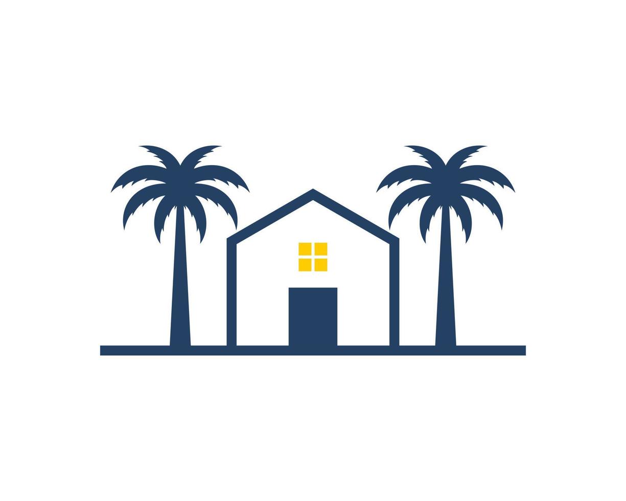 Two palm tree with simple house inside vector