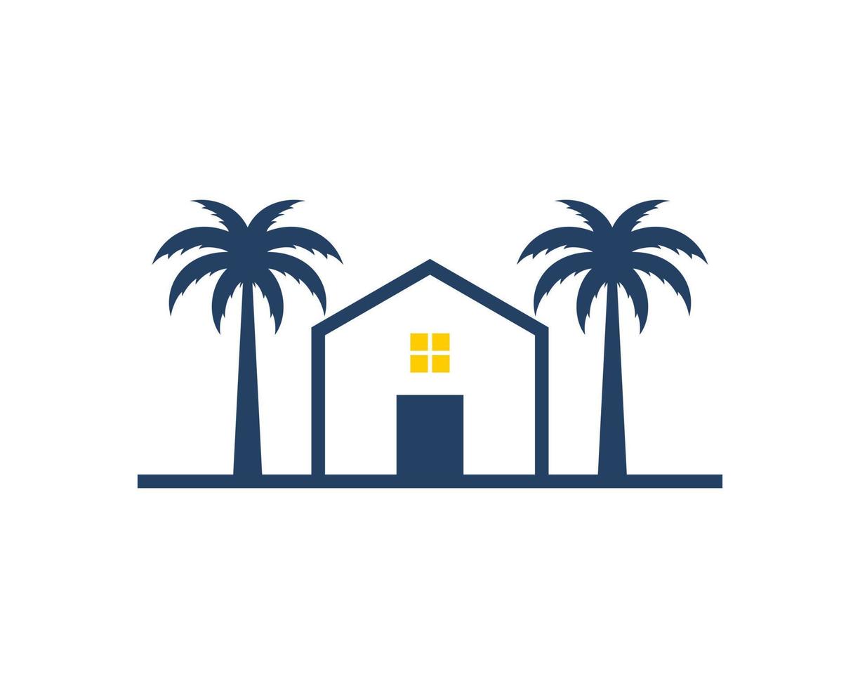 Two palm tree with simple house inside vector