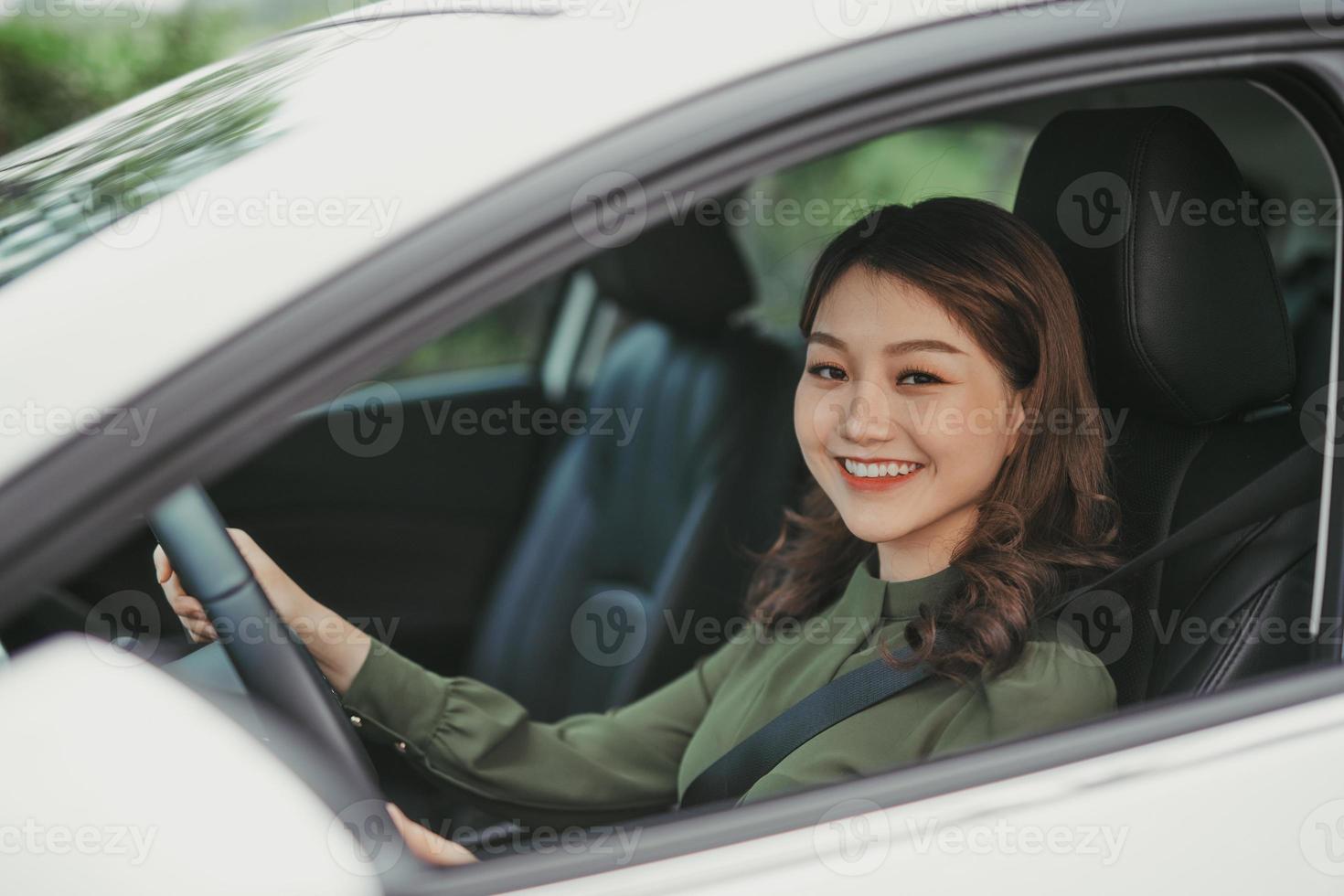 People enjoy laughing transport and relaxed happy woman on road trip vacation concept photo
